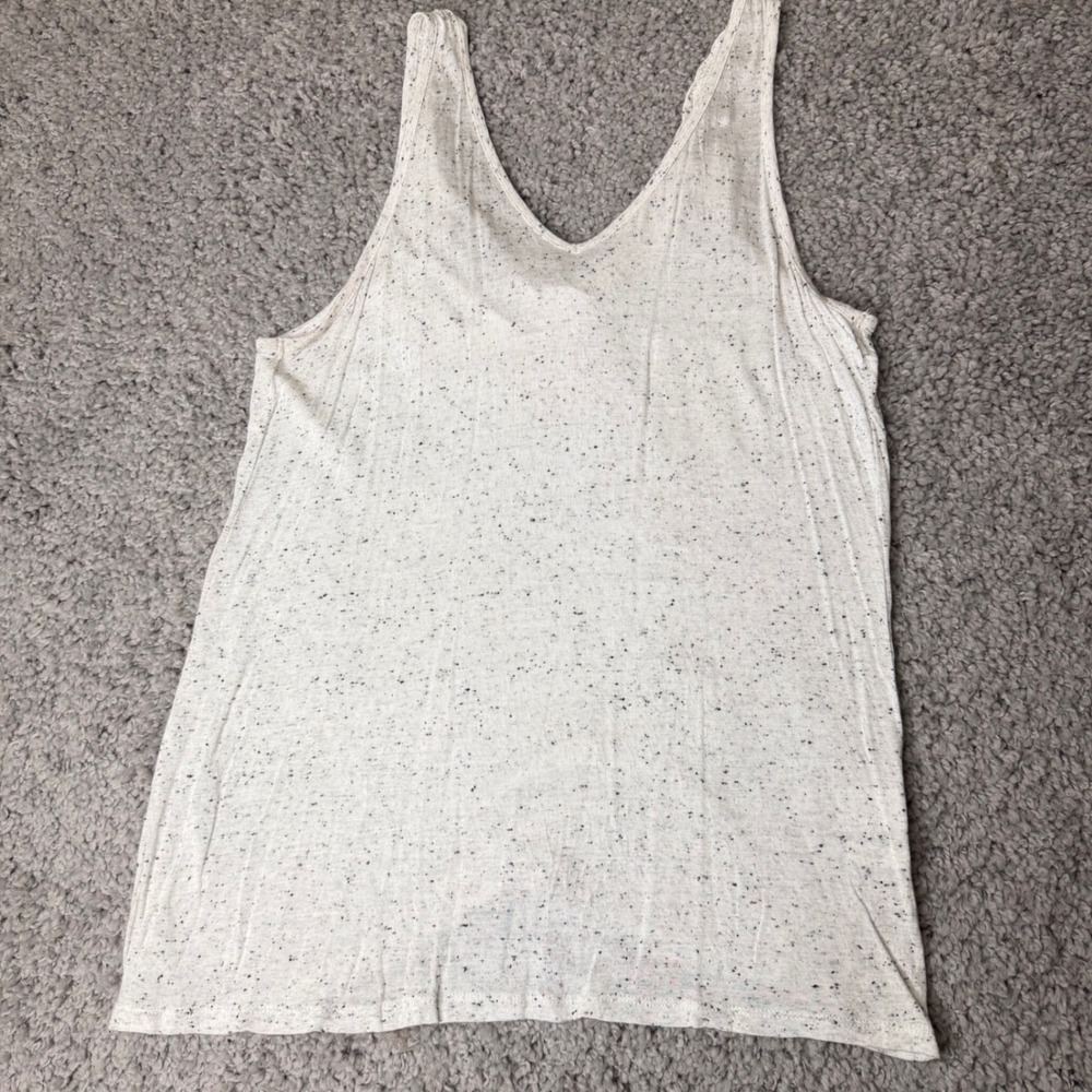Womens V-Neck Ruffle Speckled Tank Top Oatmeal Gray Sleeveless VN150013 Size L
